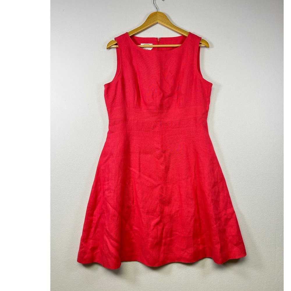 Old Money Talbots Linen Dress Womens 14P Slvless Fit Flare Irish Linen Boat Neck